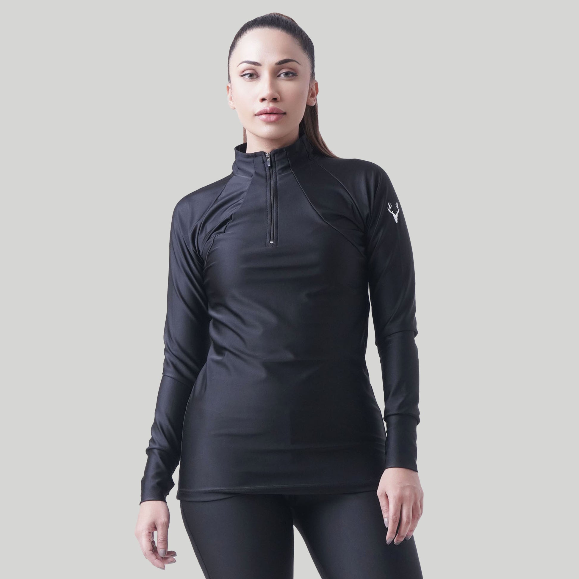 Stag Women Running 1/4 zip (Black) - Stag Clothing