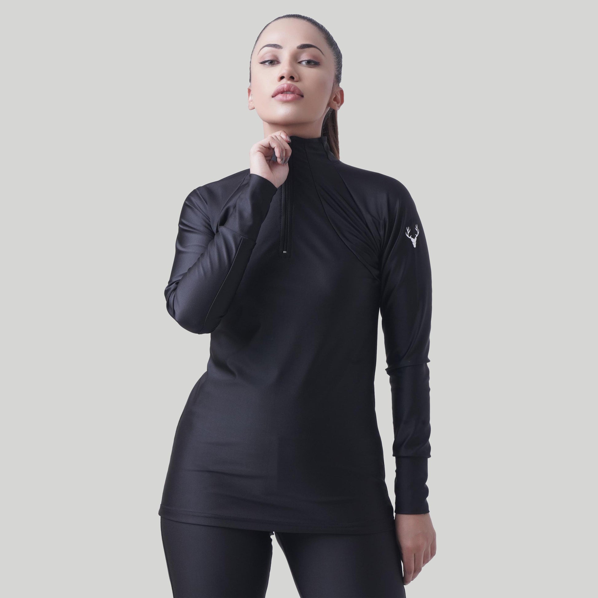 Stag Women Running 1/4 zip (Black) - Stag Clothing