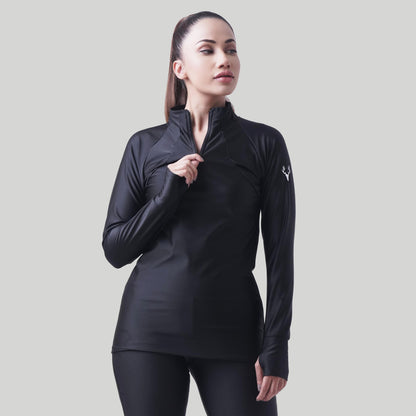 Stag Women Running 1/4 zip (Black) - Stag Clothing