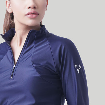 Stag Women Running 1/4 zip (Navy Blue) - Stag Clothing