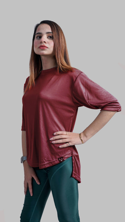 Women Fraction Tee 4.0 (MAROON) - Stag Clothing