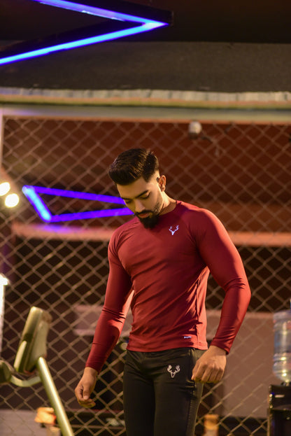 Stag Men Maroon Compression Tee - Stag Clothing